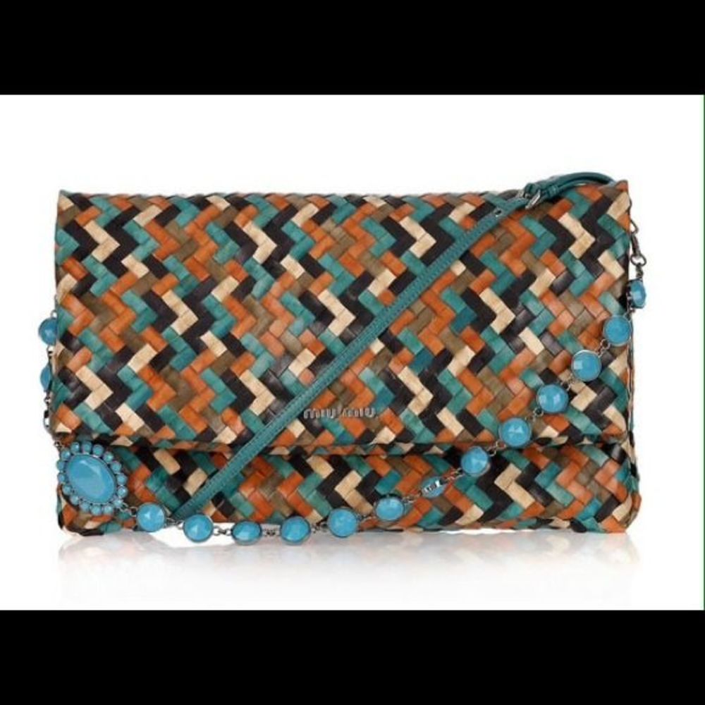 Miu Miu Woven Leather Shoulder Bag/Clutch NWT - Picture 2 of 4